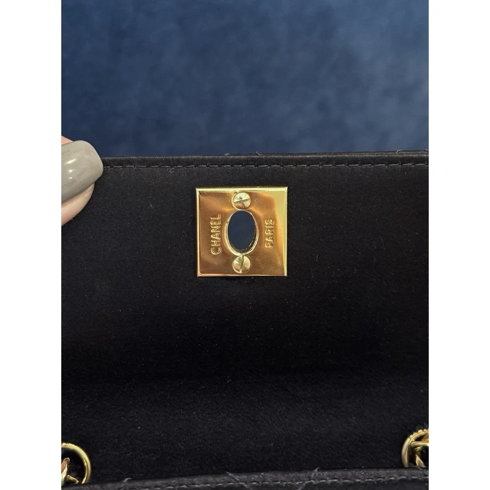 Vintage Chanel Black Satin Mini Square‎ flap Crossbody Bag